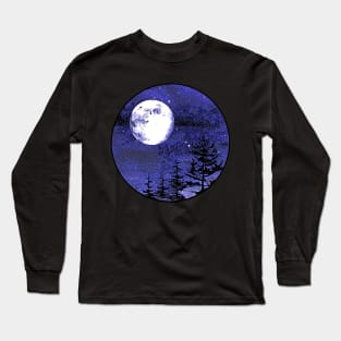 Nigth sky and moon in forest Long Sleeve T-Shirt